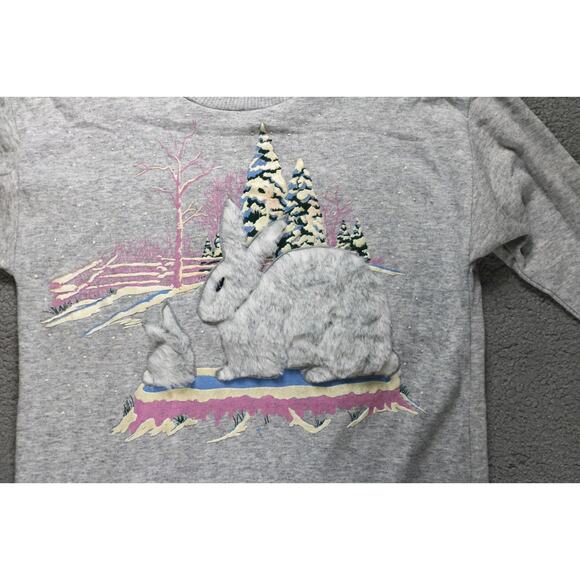 New Vintage Bold Spirit Sears Nightgown L Gray Embroidered 3D Textured Rabbits - Picture 3 of 8